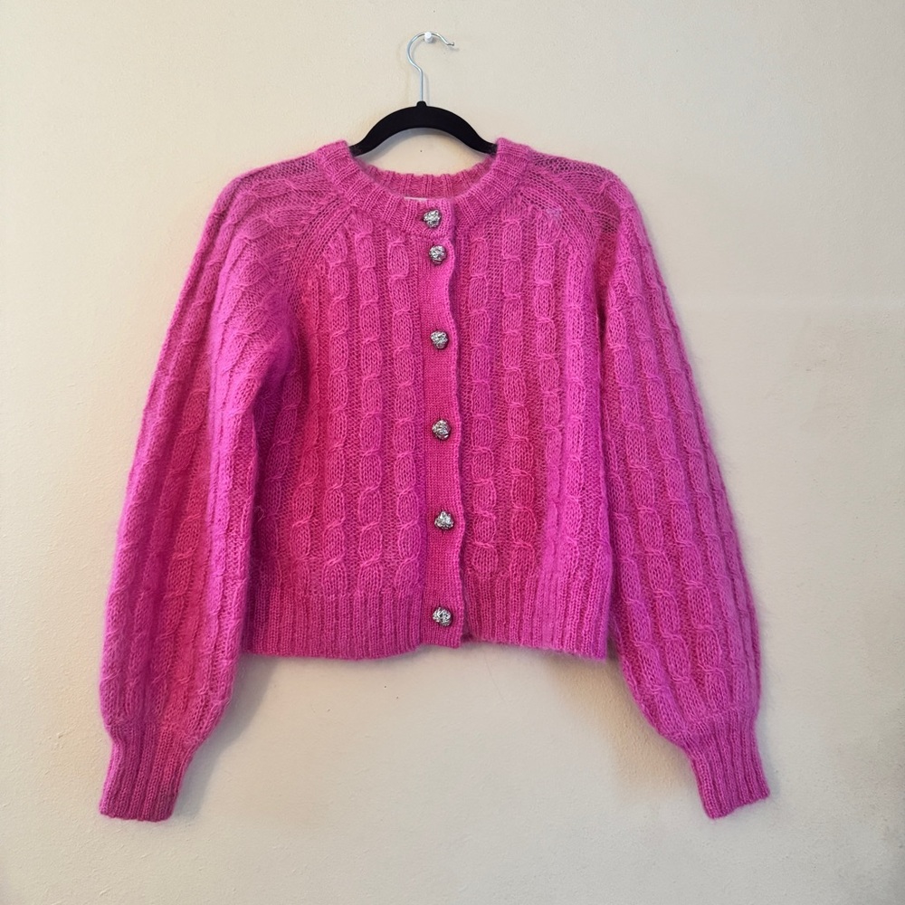 GANNI Mohair Cable-Knit Cardigan XS